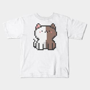 Pixel Quiet Two Face White Brown Cat 42 Kids T-Shirt